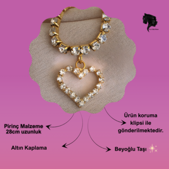 Tek Sıralı Kalp Figürlü Kristal Taşlı Choker Tasma Silver Gold Kolye - 1790