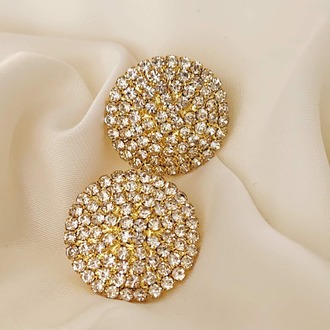 Yuvarlak Model Abiye Altın Kaplama Gold Renkli Küpe - 1359