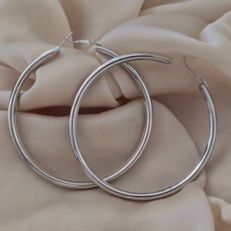 XL Halka Boru Model Gümüş Renk Çelik Küpe 8cm - 1841