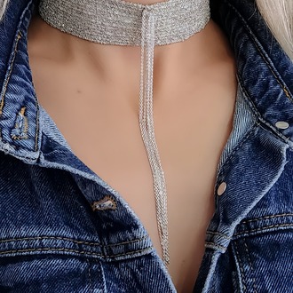 15 Sıralı Zincir Dokuma Sallantılı Vücut Tasma Choker El Yapımı Kolye - 1340