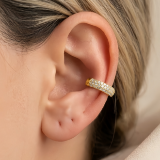 Minimal Işıltılı Zirkon Taşlı Kıkırdak Cuff Gold Renk Küpe - 1819