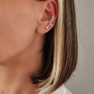 Yıldız Model Zirkon Taşlı Model Gümüş Renkli Kıkırdak Küpe Earcuff - 1329