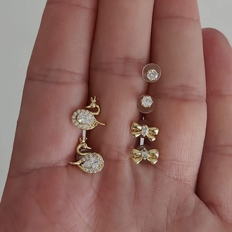 6'lı Kuğu Fiyonk Model Minima Altın Kaplama Gold Renkli Küpe Seti- 1552