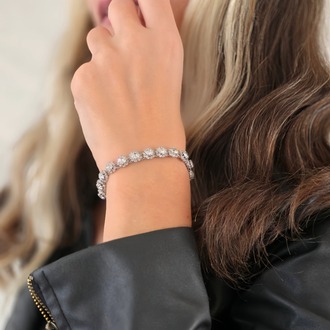 Çiçek Model Elmas Görünümlü Silver Renk Bileklik - 1800