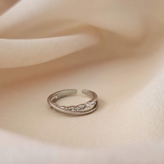 İki Sıralı Çapraz Zirkon Taşlı Ayarlanabilir Silver Gümüş Renkli Yüzük - 1606