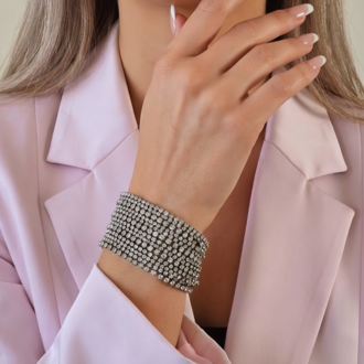 Çoklu Döküm Su Yolu Rhinestone Füme Renk Kristal Bileklik - 1826