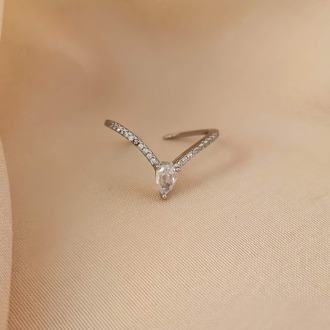 V Model Damla Zirkon Taşlı Ayarlanabilir Silver Gümüş Renkli Yüzük - 1648