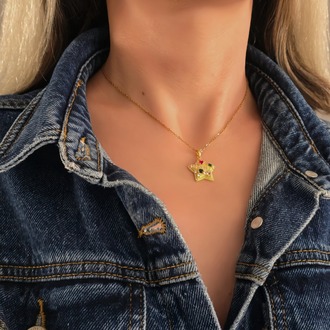 Yıldız Model Renkli Zirkon Taşlı Gold Renk Kolye - 1420