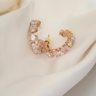 Kalp Zirkon Taşlı Antialerjik VİP Halka Gold Renk Küpe Antialerjik - 1815