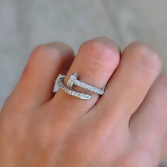Ayarlanabilir Çivi Model Zirkon Taşlı Silver Renk Çelik Yüzük - 1757