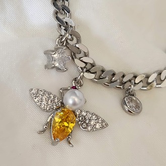 Arı İnci Yıldız Figürlü Gurmet Model Silver ve Gold Renk Çelik Bileklik- 1492