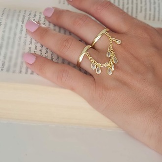 Şahmaran Damla Başak Model Zirkon Taşlı Ayarlanabilir Silver ve Gold Renkli Yüzük- 1680