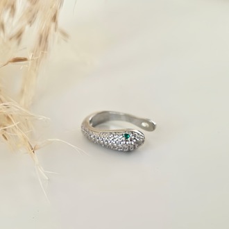Minimal Yılan Model Zirkon Taşlı Kıkırdak Cuff Gümüş Renk Küpe- 1820