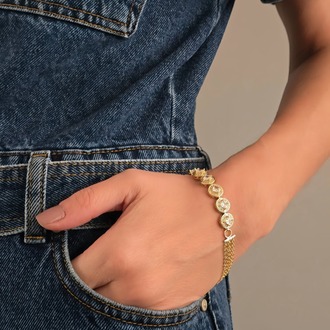 Elmas Model Zincir detaylı Çelik Bileklik - 1430