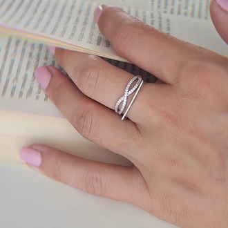 Sonsuzluk Model Zirkon Taşlı Ayarlanabilir Silver Gümüş Renkli Yüzük - 1650