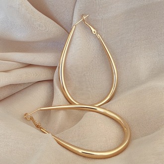 Damla Model Halka Gold Renk Çelik Küpe 6cm- 1773