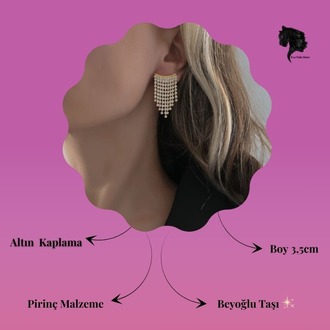 Sallantılı Minimal Beyoğlu Taşlı Gold Renk Küpe - 1740