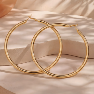 XL Halka Boru Model Altın Kaplama Gold Renk Çelik Küpe 8cm - 1842