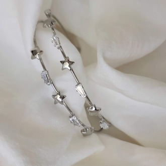 Yıldız Baget İki Sıralı Model Silver Renk Çelik Ayalanabilir Bileklik Kelepçe - 1685