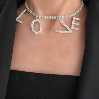 Love Aşk Kristal Taşlı Party Style Gümüş Renk Kolyee - 1386