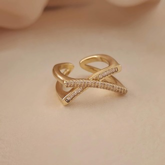 Çarpı X Asimetrik Model Zirkon Taşlı Ayarlanabilir Gold ve Silver Gümüş Renkli Yüzük- 1674