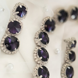 Riviere Kristal Taşlı Çiçek Model Mor Renkli Kolye Küpe Set- 1863