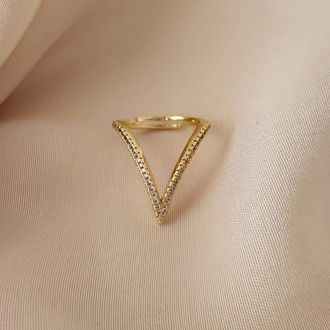 V Model Zirkon Taşlı Ayarlanabilir Silver Gümüş Renkli Yüzük - 1646