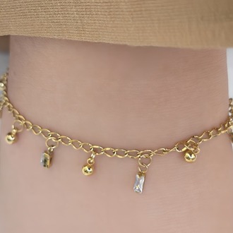 Zirkon Taşlı  Halhal Sallantılı Gold Renkli Halhal - 1879