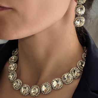 Riviere Kristal Taşlı Çiçek Model Şeffaf Renkli Kolye Küpe Set - 1866