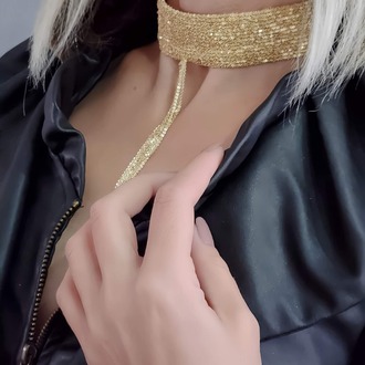 15 Sıralı Zincir Dokuma Sallantılı Vücut Tasma Choker Gold El Yapımı Kolye - 1341