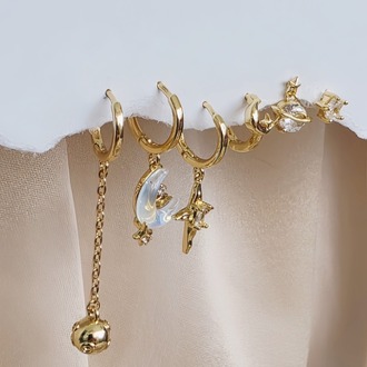 6'lı Ay Top Gezegen Yıldız Figürlü Gold Renk Küpe Seti - 1749