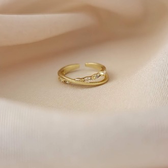 İki Sıralı Çapraz Zirkon Taşlı Ayarlanabilir Silver Gümüş Renkli Yüzük - 1606