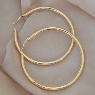 XL Halka Boru Model Altın Kaplama Gold Renk Çelik Küpe 8cm - 1842