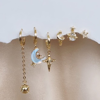 6'lı Ay Top Gezegen Yıldız Figürlü Gold Renk Küpe Seti - 1749