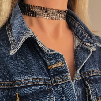 Arpa Pul Payet Zırh Metal Model Antrasit Choker Kolye - 1394