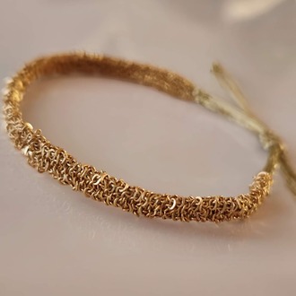 Zincir Dokuma Kordon El Yapımı Otantik Altın Kaplama Gold Renkli Bileklik - 1342