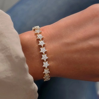 Vip Yıldız Zirkon Taşlı Çit Model 14k Altın Kaplama Çelik Bileklik - 1719