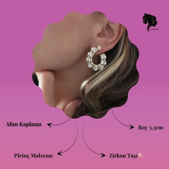 Çiçek Model Zirkon Taşlı Abiye Gold Renk Küpe - 1738