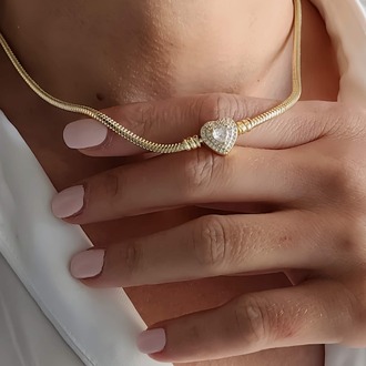 Prenses Taşlı Kalp Aşk Love Pandor Gold Altın Kaplama Kolye - 1336