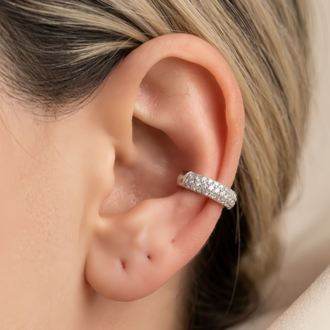 Minimal Işıltılı Zirkon Taşlı Kıkırdak Cuff Gümüş Renk Küpe - 1818