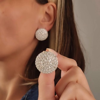 Yuvarlak Model Abiye Gümüş Renkli Küpe - 1358