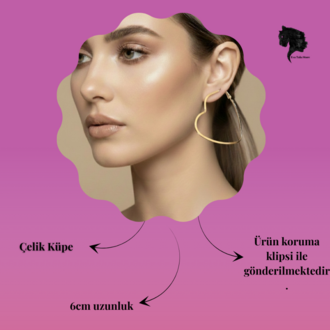 Kalp Model Halka Gold Renk Çelik Küpe 6cm- 1777