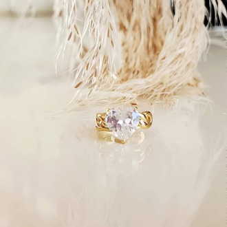 Kalp Model Zirkon Taşlı Model Gold Renkli Kıkırdak Sıkıştırmalı Küpe Earcuff- 1328