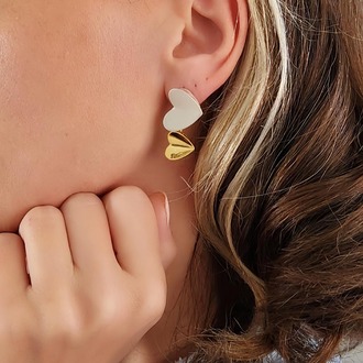 Kalp Model Salllantılı 925 Ayar Gümüş Gold Klipsli Çelik Küpe - 1518
