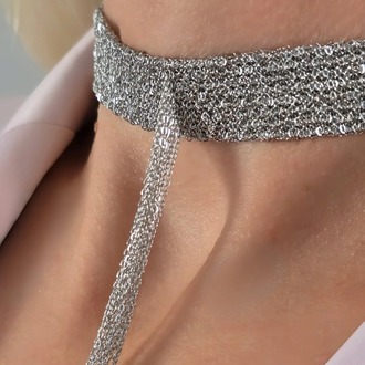 8 Sıralı Zincir Dokuma Sallantılı Vücut Tasma Choker Silver Renk El Yapımı Kolye - 1707