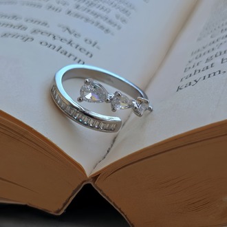 Ayarlanabilir Damla Model Zirkon Taşlı Silver Renk Çelik Yüzük- 1769
