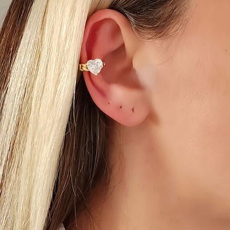 Kalp Model Zirkon Taşlı Model Gold Renkli Kıkırdak Sıkıştırmalı Küpe Earcuff- 1328