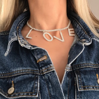 Love Aşk Kristal Taşlı Party Style Gümüş Renk Kolyee - 1386