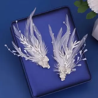 Tüylü Kristal Taşlı  2 Adet Gelin Aksesuarı  Nişan Lohusa Saç  Aksesuarı