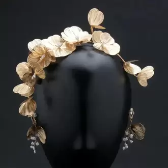 Gold Çiçekli Gelin Saç Aksesuar Seti Ve Çiçekli Bir Çift Küpe